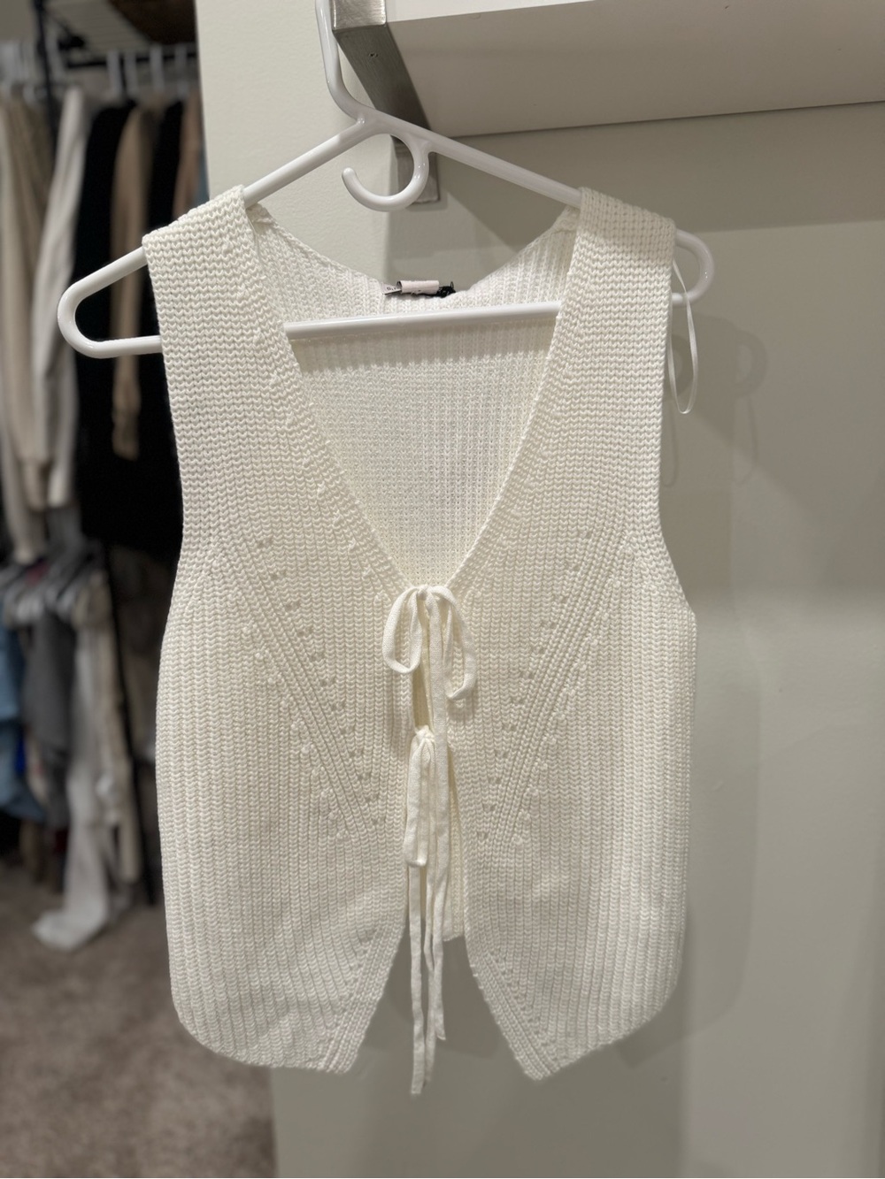 Cream Knit V-Neck Tie-Front Vest